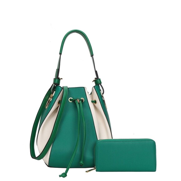 Handbags - Women's Green Slouchy Drawstring Hobo Bags With Wallet